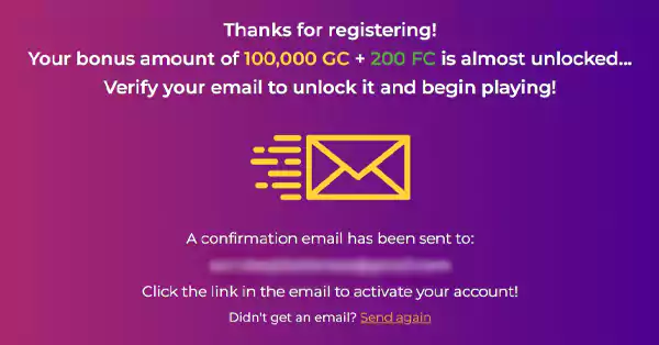 Fortune Coins Account Confirmation 