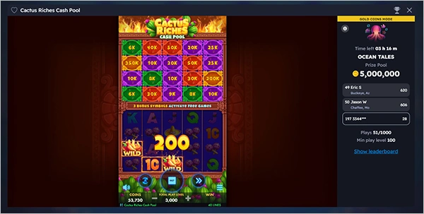 Cactus Riches Cash Pool Game in NoLimitsCoins