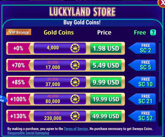 Gold Coins to Purchase on LuckyLand