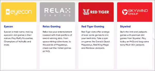 Various game providers of Mr Q Casino