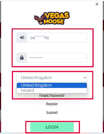 Enter your contact number password choose country and hit the Login option